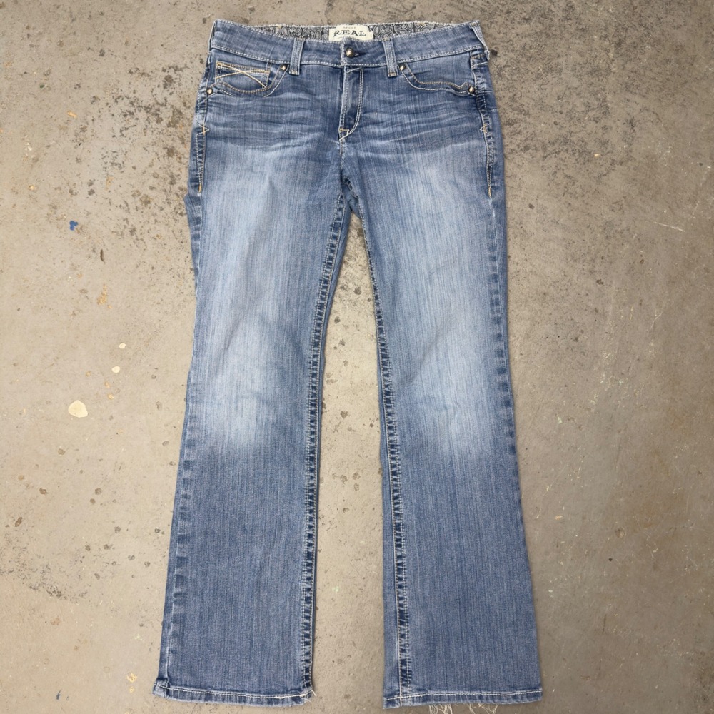 Ariat REAL Denim Mid Rise Bootcut Jeans Rainstorm Whipstitch 32L 10016202